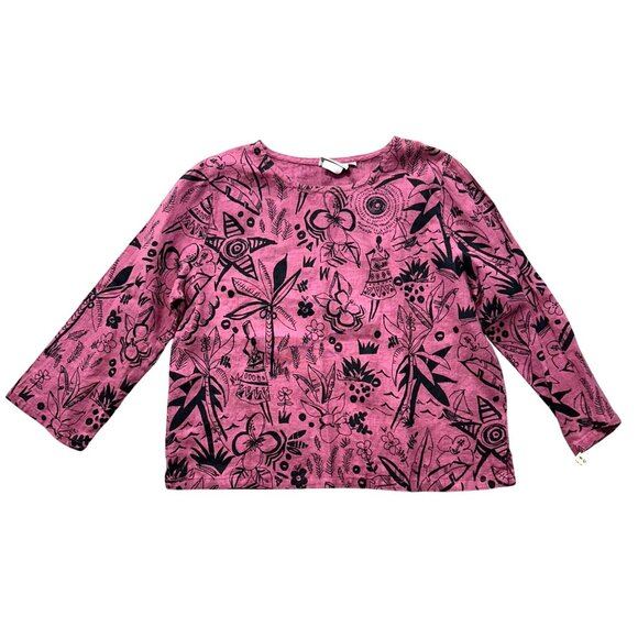 Hot Cotton By Marc Ware Womens S Pink & Black Graphic Print 100% Linen Top - Picture 1 of 9